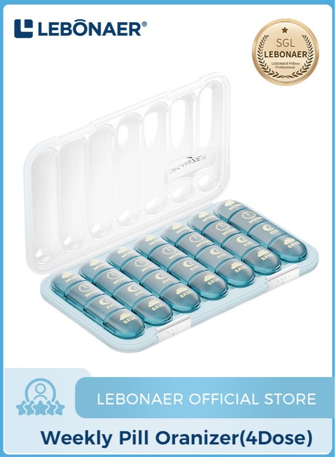 lebonaer Large Weekly Pill Organizer 4 Times a Day, 7-Day Pill Boxes AM PM, Big Compartments Pill Case for Fish Oils, Vitamin Holder Supplement (Blue) - Image 1