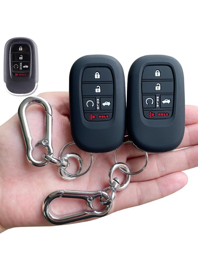 NOSKIN 2 Pack Silicone Key Fob Cover with Key Chains fit for Honda Civic, Accord, CR-V, HR-V, Pilot, Passport 2022-2026, 5 Buttons, Black - Image 1