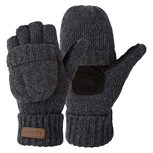 OMECHY Winter Knitted Fingerless Wool Gloves Thermal Insulation Warm Convertible Mittens Flap Cover for Men Women - Image 1