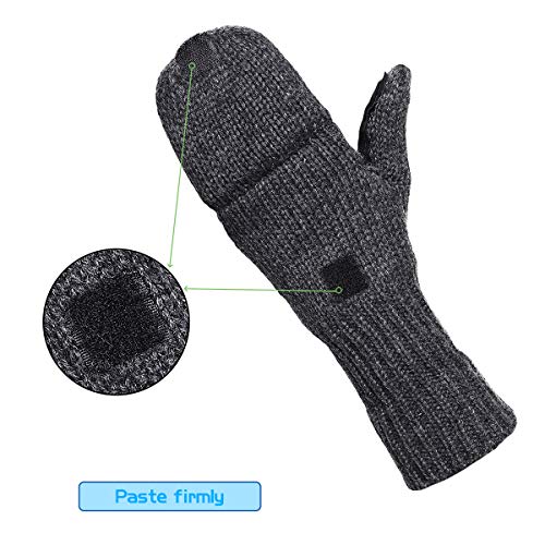 OMECHY Winter Knitted Fingerless Wool Gloves Thermal Insulation Warm Convertible Mittens Flap Cover for Men Women - Image 4