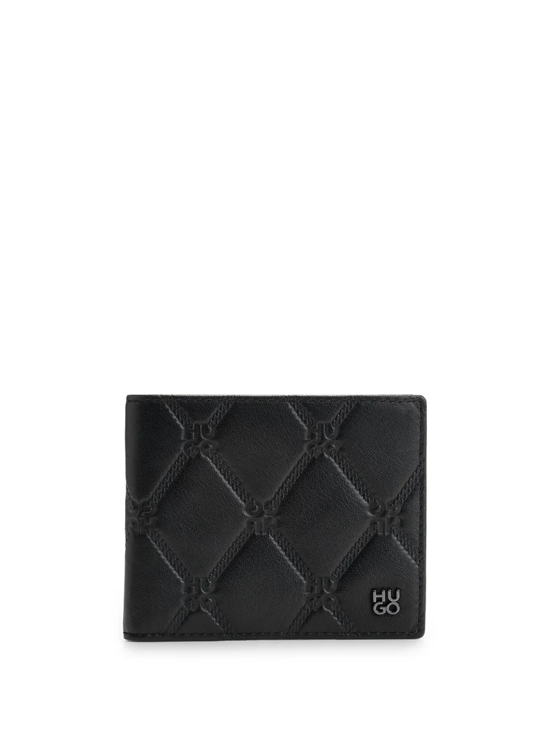 HUGO Nappa-leather wallet with stacked-logo chain pattern