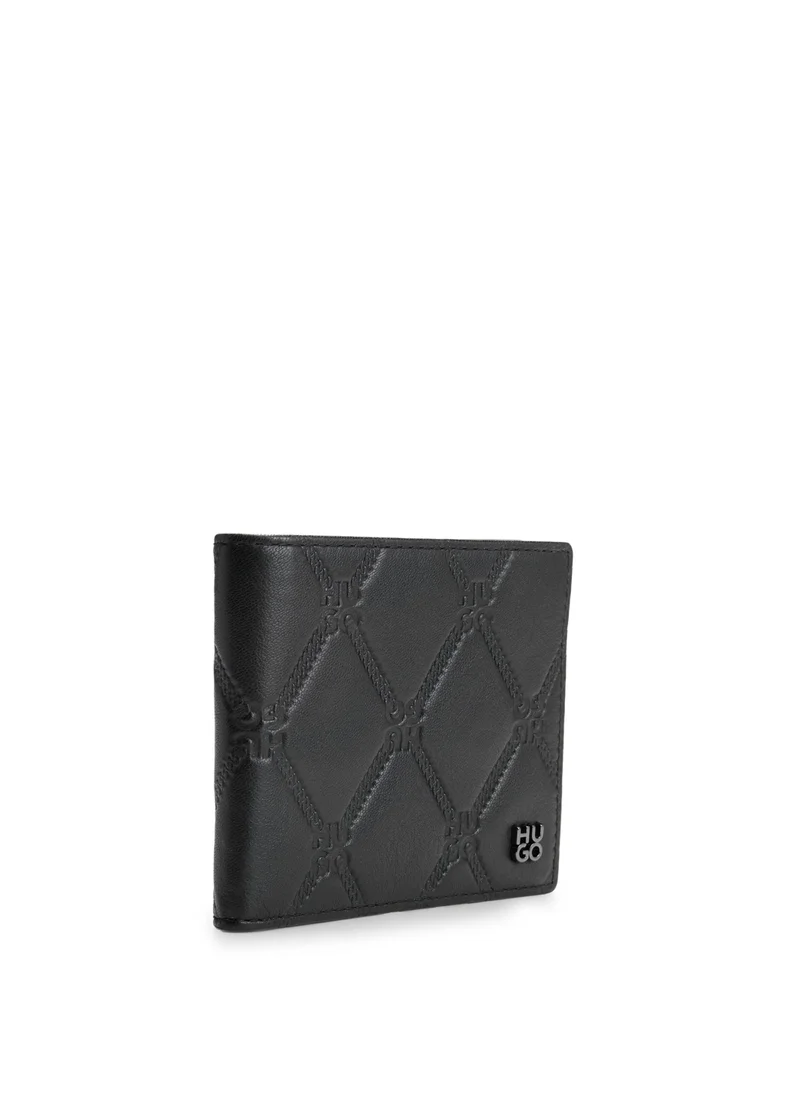 HUGO Nappa-leather wallet with stacked-logo chain pattern