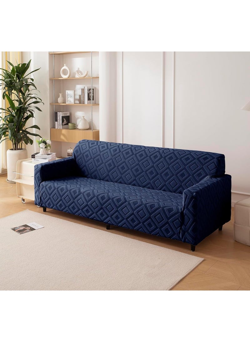 HOUSE OF QUIRK - House of Quirk Universal Triple Seater Jacquard Fabric Diamond Texture Sofa Cover 220 GSM Soft Touching Cover for Couch Flexible Stretch Sofa Slipcover (Navy, 190-230CM) - Image 1