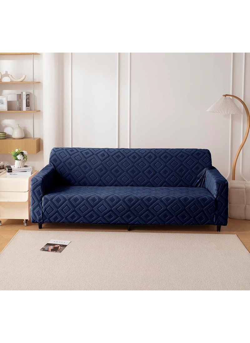 HOUSE OF QUIRK - House of Quirk Universal Triple Seater Jacquard Fabric Diamond Texture Sofa Cover 220 GSM Soft Touching Cover for Couch Flexible Stretch Sofa Slipcover (Navy, 190-230CM) - Image 1