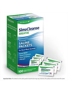 Sinu Cleanse Pre-Mixed Saline Packets for Nasal Wash Irrigation Systems, 100 Count, Made in USA, All-Natural, Pharmaceutical Grade and PH Balanced  - Image 1