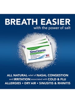 Sinu Cleanse Pre-Mixed Saline Packets for Nasal Wash Irrigation Systems, 100 Count, Made in USA, All-Natural, Pharmaceutical Grade and PH Balanced  - Image 2