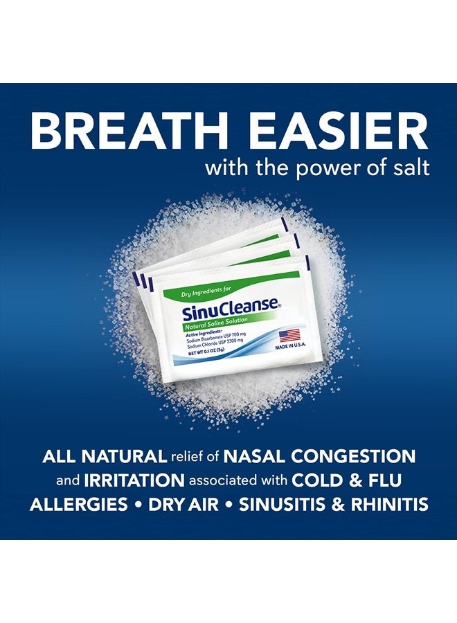Sinu Cleanse Pre-Mixed Saline Packets for Nasal Wash Irrigation Systems, 100 Count, Made in USA, All-Natural, Pharmaceutical Grade and PH Balanced - Image 2