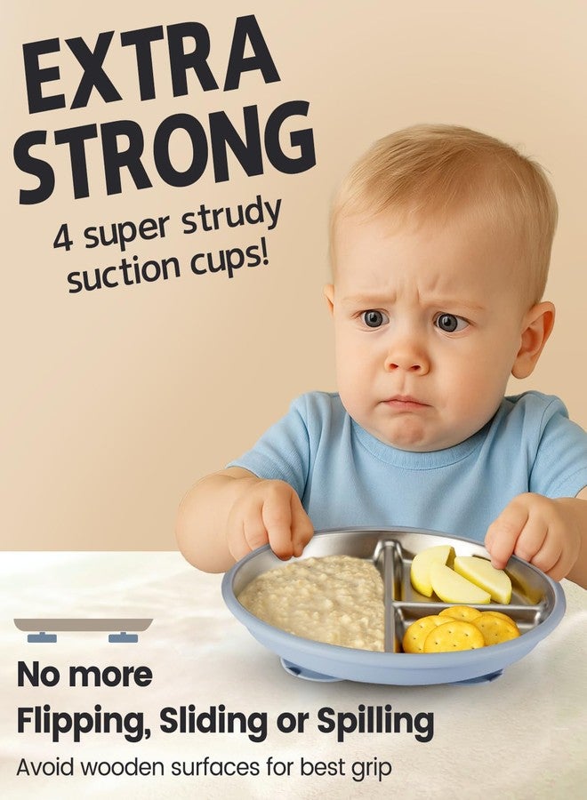 MIMORE Stainless Steel Kids Plates - 3 Pack 9.25" Stainless Steel Baby Plates with Suction - Non Toxic & BPA Free - Image 2