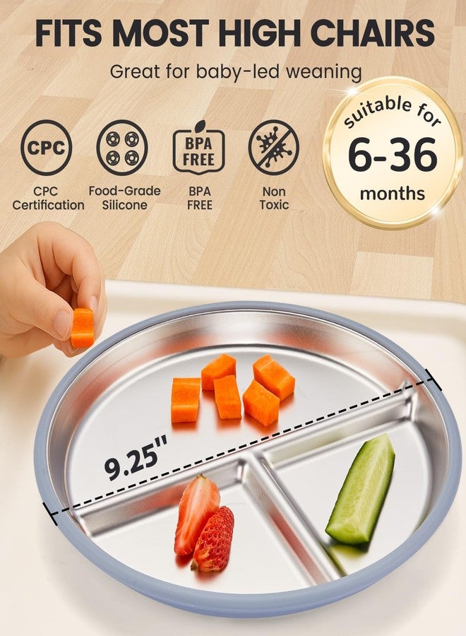 MIMORE Stainless Steel Kids Plates - 3 Pack 9.25" Stainless Steel Baby Plates with Suction - Non Toxic & BPA Free - Image 3