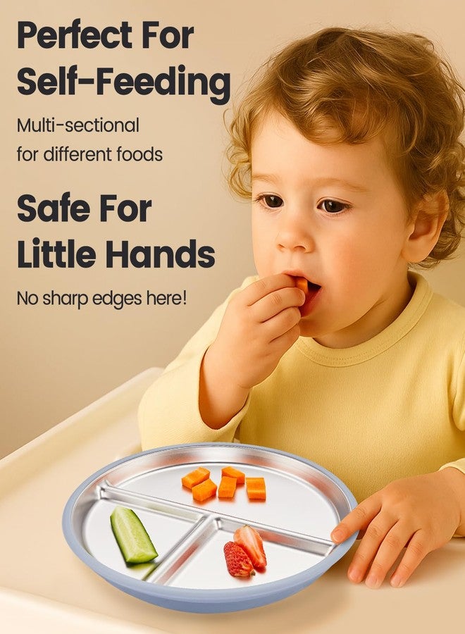 MIMORE Stainless Steel Kids Plates - 3 Pack 9.25" Stainless Steel Baby Plates with Suction - Non Toxic & BPA Free - Image 4