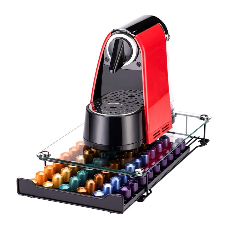 Rice rat Coffee Pod Storage Holder Capsules Originaline Drawer Organizer Crystal Tempered Glass 60 pods