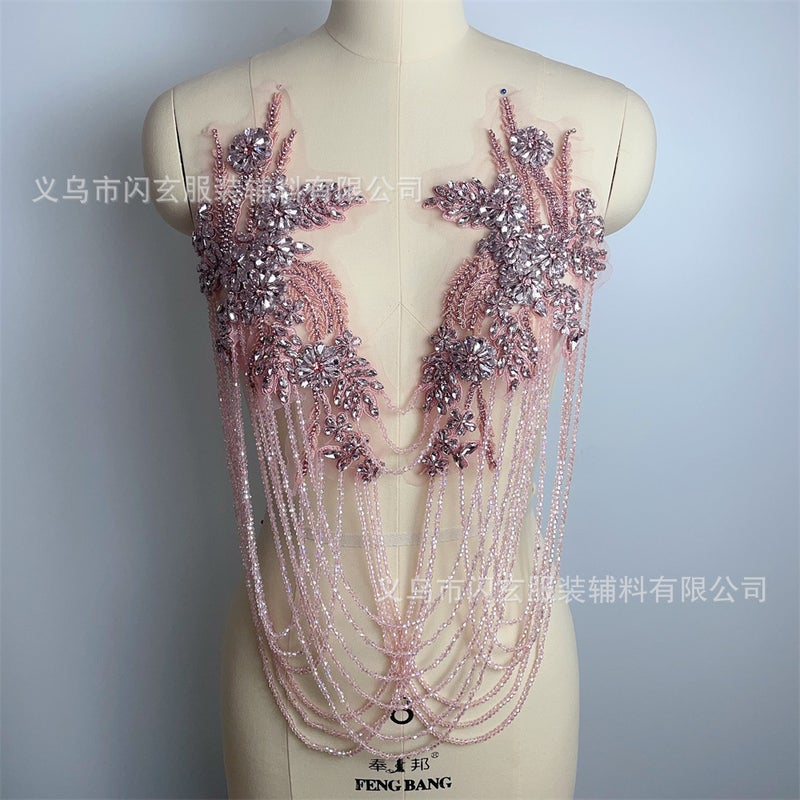 Spot Handmade Beaded Tassel Shoulder Wedding Dress Dress Accessories Beaded Crystal Diamond Lace Decal - Image 5