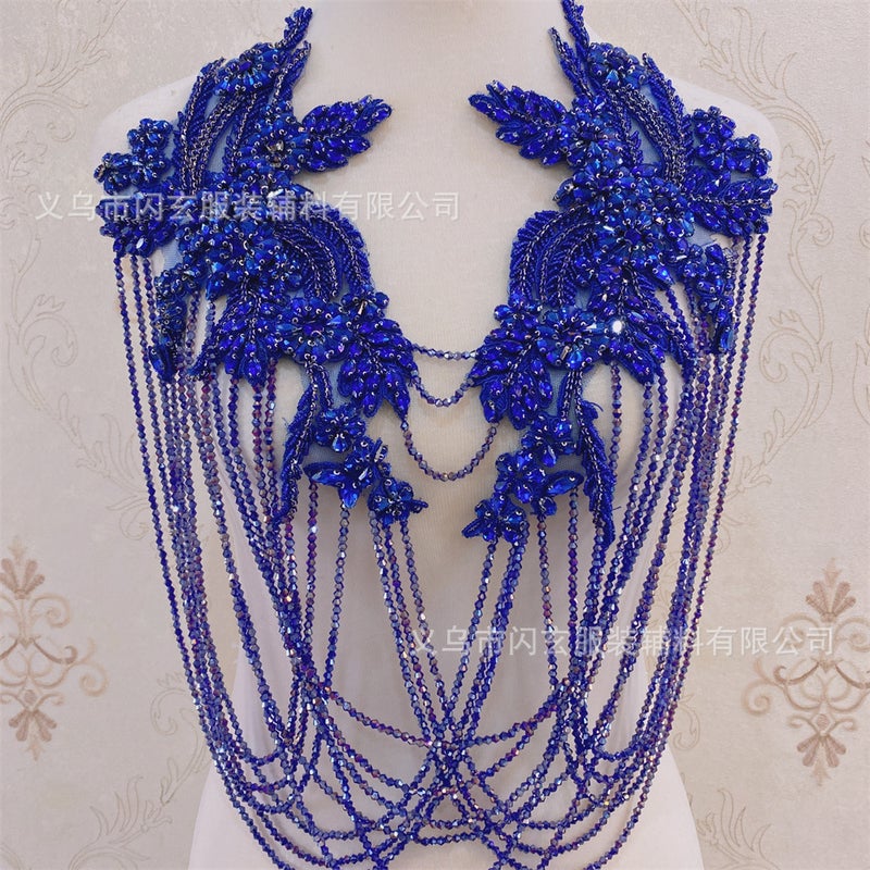 Spot Handmade Beaded Tassel Shoulder Wedding Dress Dress Accessories Beaded Crystal Diamond Lace Decal - Image 2