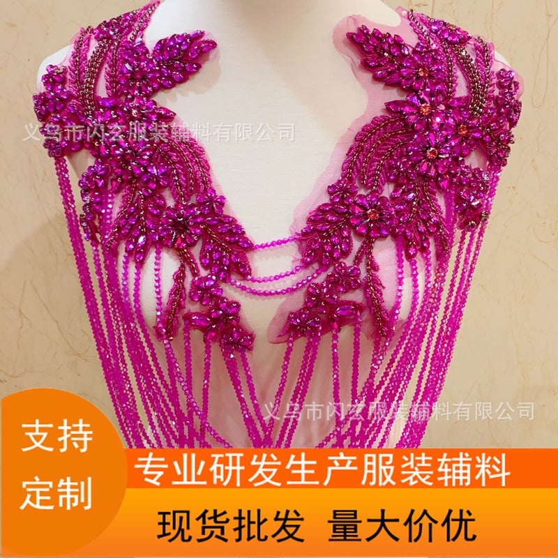 Spot Handmade Beaded Tassel Shoulder Wedding Dress Dress Accessories Beaded Crystal Diamond Lace Decal - Image 3