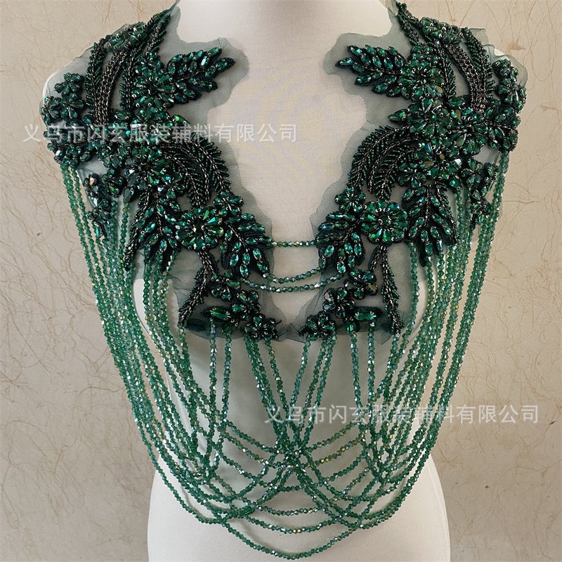 Spot Handmade Beaded Tassel Shoulder Wedding Dress Dress Accessories Beaded Crystal Diamond Lace Decal - Image 1