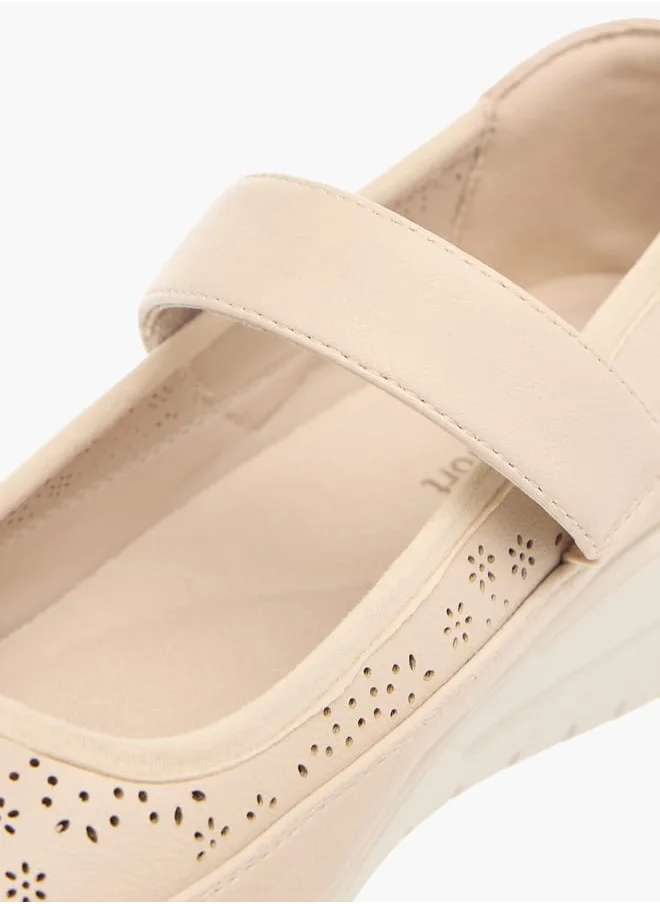 Le Confort Women Laser Cut Ballerina Shoes with Hook and Loop Closure