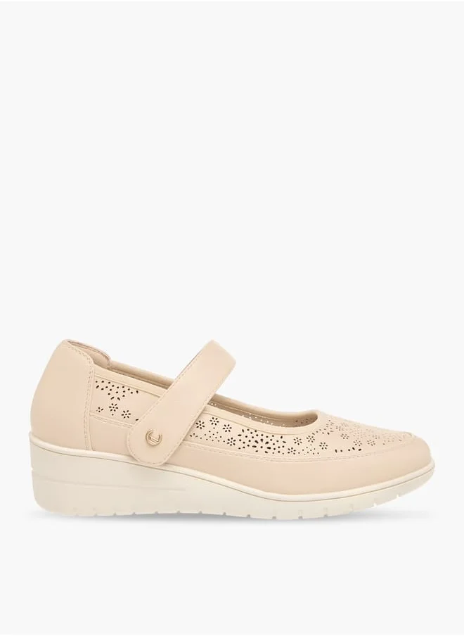 Le Confort Women Laser Cut Ballerina Shoes with Hook and Loop Closure