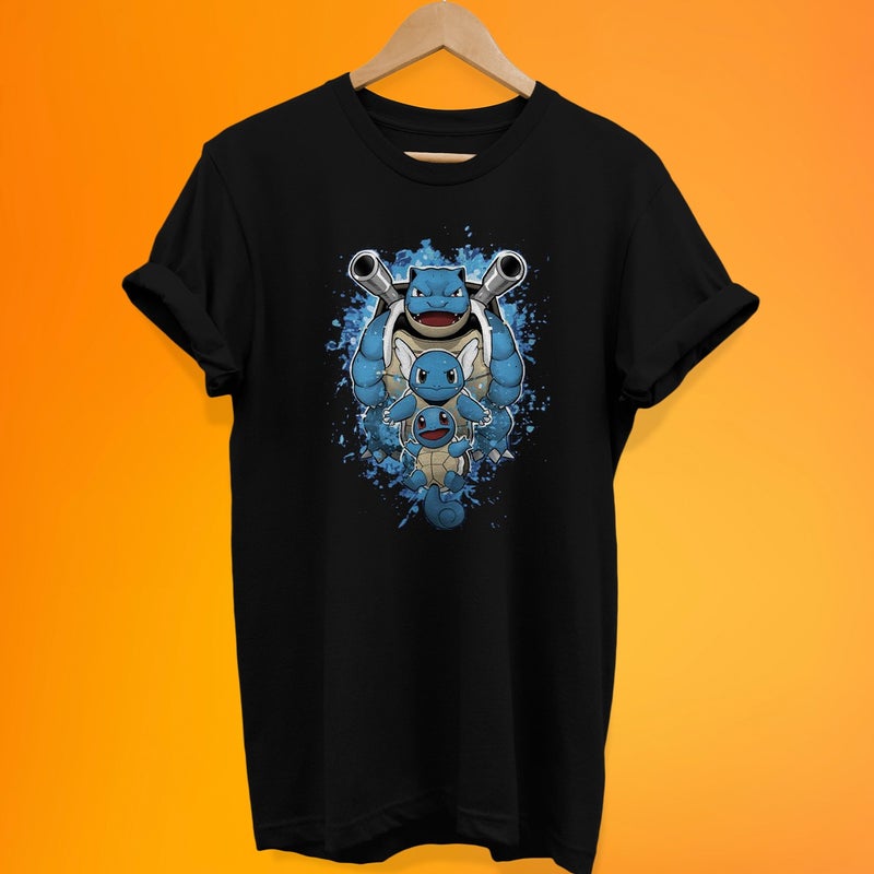 Remonz Pokemon Squirtle Evolution Printed 100% Cotton Oversize T-Shirt Plus Size T-Shirt 