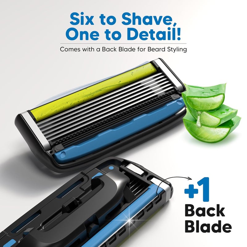 Lets Shave Pro 6 Acne Friendly Razor for Men | Anti-Acne Shaving Kit with 1 Handle, 2 Blades & Razor Cap | Clog-Free 6-Blade Design with Beard Styling Back-Blade | Gentle on Acne-Prone Skin - Image 5