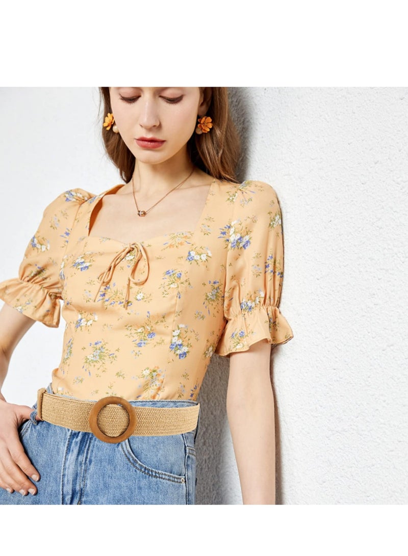 KASTWAVE Women Belt, Women Woven Rattan Wide Stretch Straw Belt, Wooden Buckle Waist Belt, Suitable for dresses, Skirt Decoration, Fashion and Good Looking - Image 5