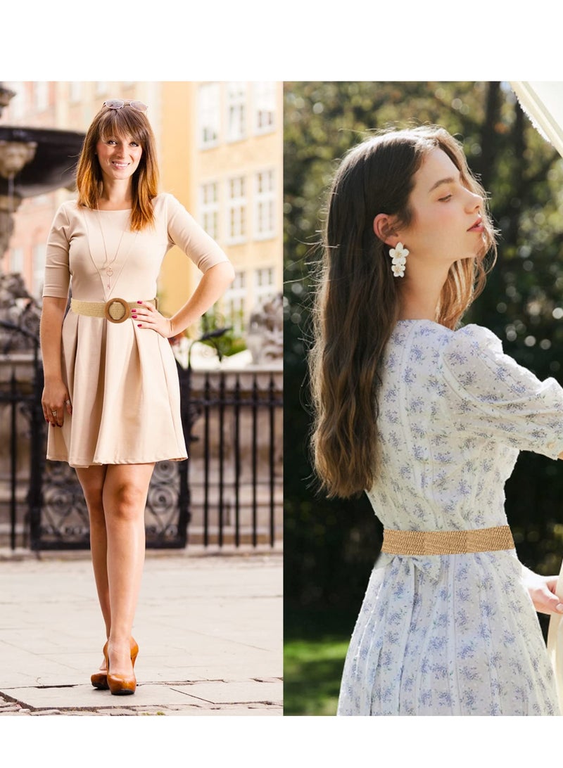 KASTWAVE Women Belt, Women Woven Rattan Wide Stretch Straw Belt, Wooden Buckle Waist Belt, Suitable for dresses, Skirt Decoration, Fashion and Good Looking - Image 2