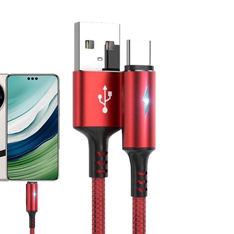 Red USB C Fast Charging Cable With LED Light And Auto Off For Laptop Phone - Image 1