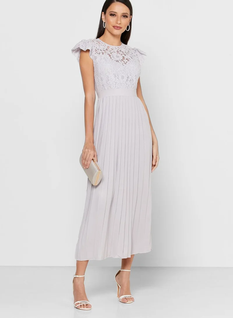 Little Mistress Lace Angel Sleeve Plisse Dress