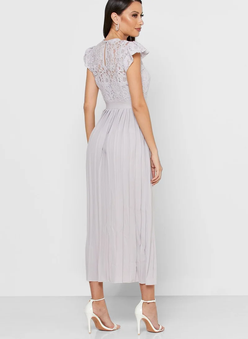 Little Mistress Lace Angel Sleeve Plisse Dress