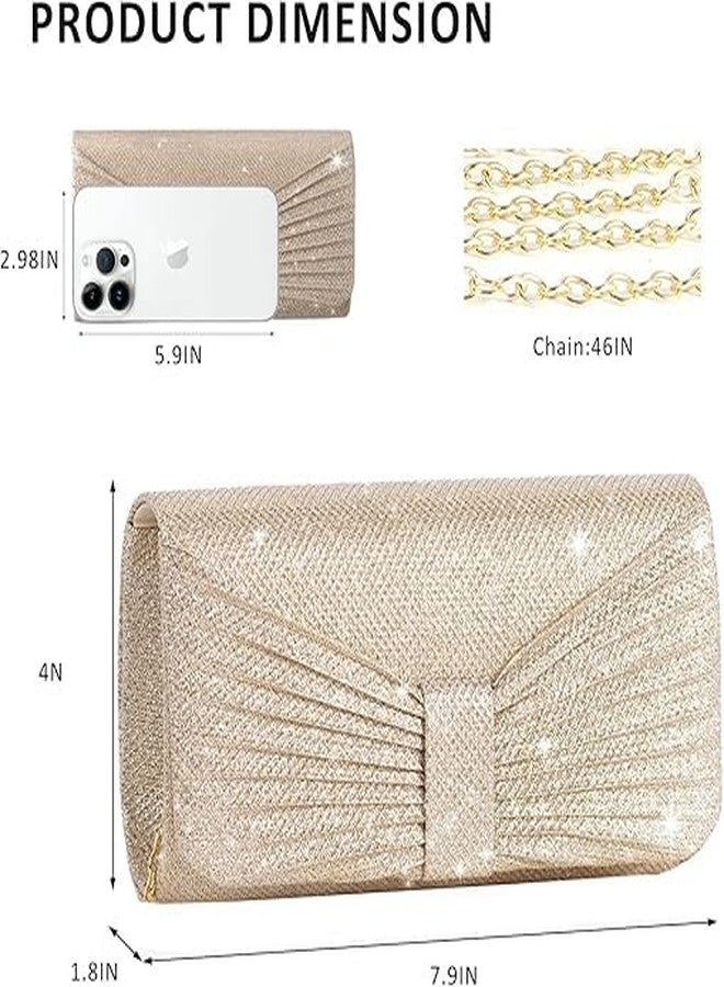 RNAZLIS Evening Bag Clutch Purses for Women Wedding Bag Sparkling Party Handbag with Detachable Chain (Gold) - Image 2
