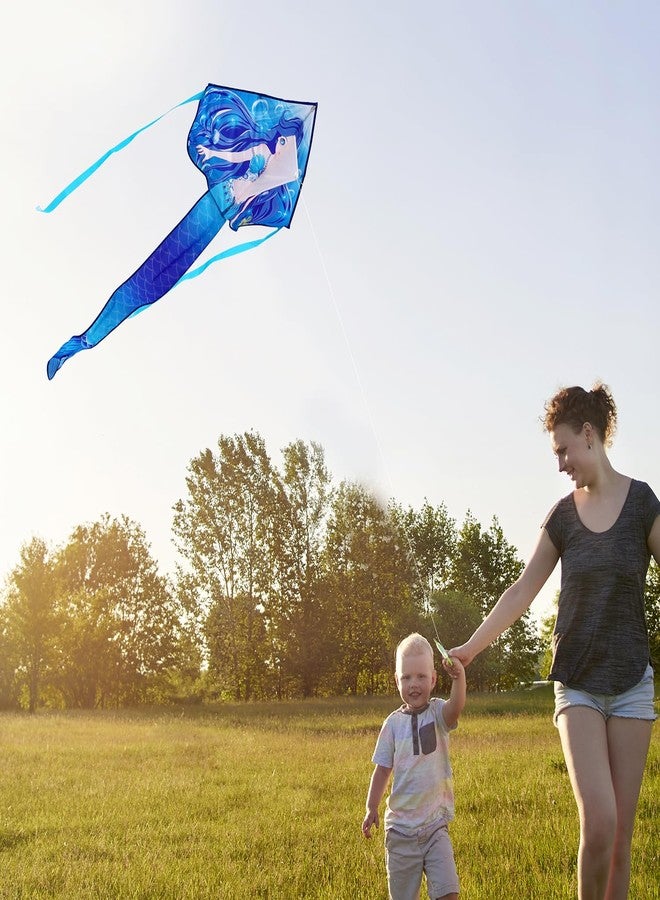 HONBO Large Mermaid Kite for Kids & Adults, Easy to Fly Delta Kite,Beginner Kite for Girls &Boys, Beginner Kite for Kids Ages 4-8(Blue) - Image 5
