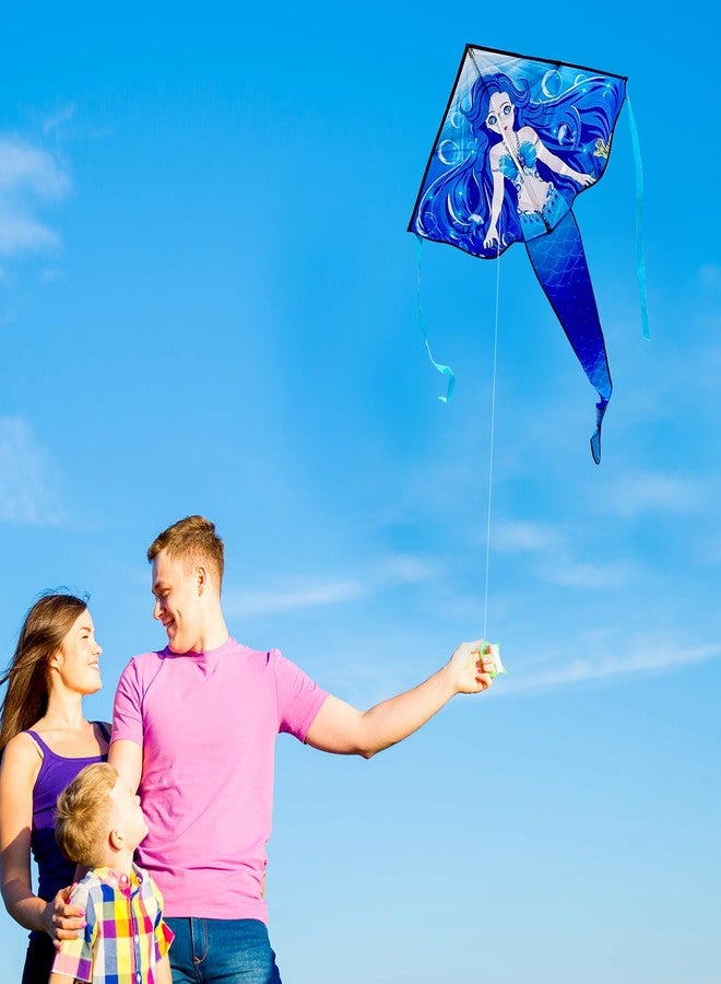 HONBO Large Mermaid Kite for Kids & Adults, Easy to Fly Delta Kite,Beginner Kite for Girls &Boys, Beginner Kite for Kids Ages 4-8(Blue) - Image 3