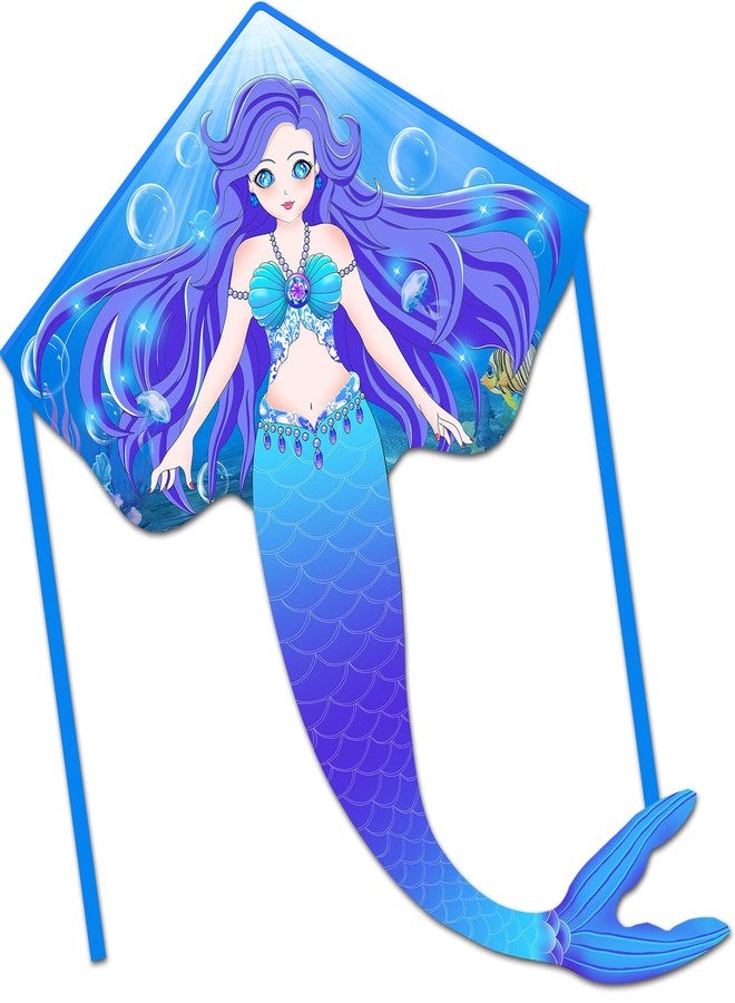 HONBO Large Mermaid Kite for Kids & Adults, Easy to Fly Delta Kite,Beginner Kite for Girls &Boys, Beginner Kite for Kids Ages 4-8(Blue) - Image 2