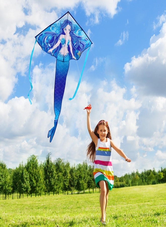 HONBO Large Mermaid Kite for Kids & Adults, Easy to Fly Delta Kite,Beginner Kite for Girls &Boys, Beginner Kite for Kids Ages 4-8(Blue) - Image 4
