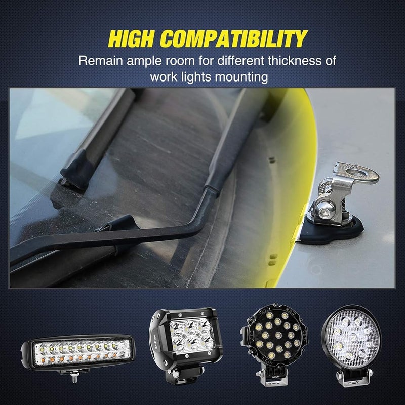Nilight Led Light Bar Mounting Bracket, Nilight 2Pcs Universal Adjustable Pillar Hood Led Work Light Mount Bracket Clamp Holder For Off Road Jeep Truck Suv Installing Without Drilling, 2 Years Warranty - Image 5