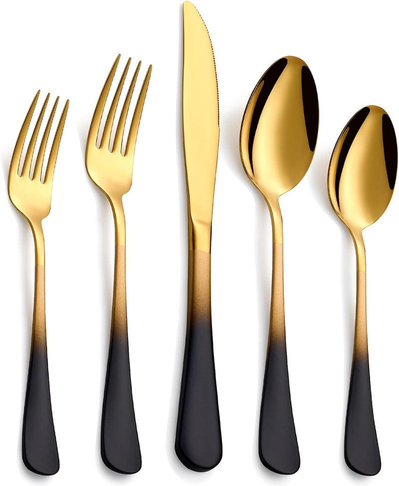 Moxinox 20-Piece Black Gold Silverware Set, 18/0 Stainless Steel Colorful Handle Flatware Set,Service for 4,Modern Cutlery Set Includes Dinner Knives Forks Spoons,Mirror Polished,Dishwasher Safe - Image 1