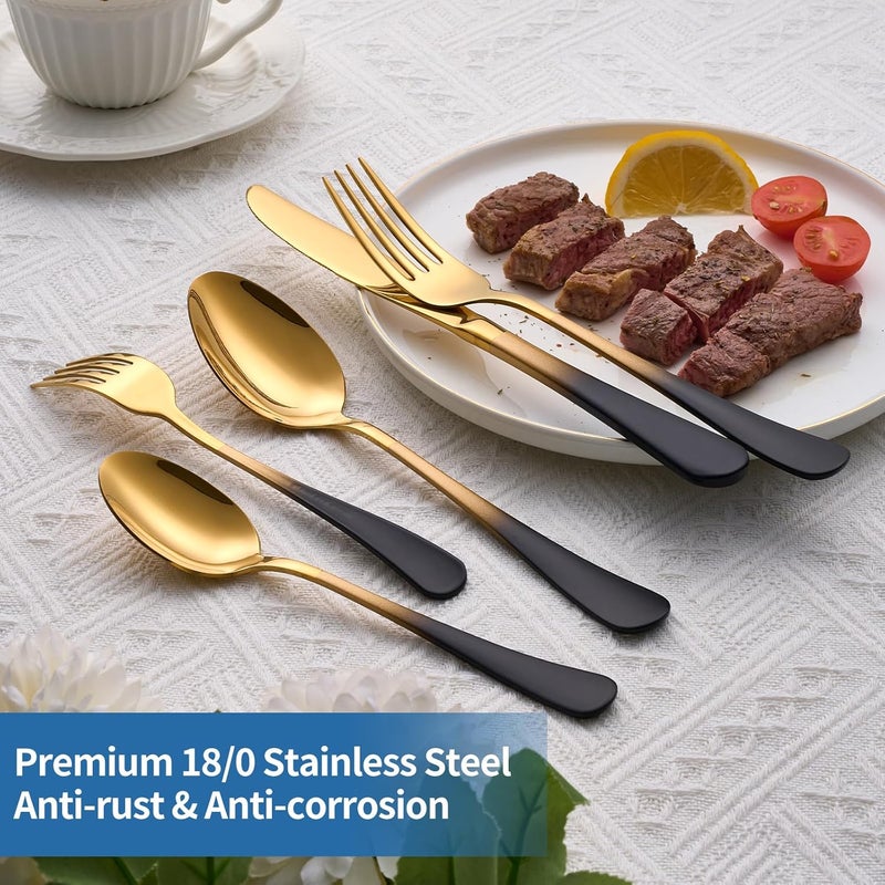 Moxinox 20-Piece Black Gold Silverware Set, 18/0 Stainless Steel Colorful Handle Flatware Set,Service for 4,Modern Cutlery Set Includes Dinner Knives Forks Spoons,Mirror Polished,Dishwasher Safe - Image 4