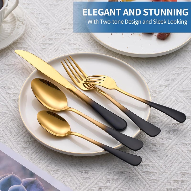 Moxinox 20-Piece Black Gold Silverware Set, 18/0 Stainless Steel Colorful Handle Flatware Set,Service for 4,Modern Cutlery Set Includes Dinner Knives Forks Spoons,Mirror Polished,Dishwasher Safe - Image 3