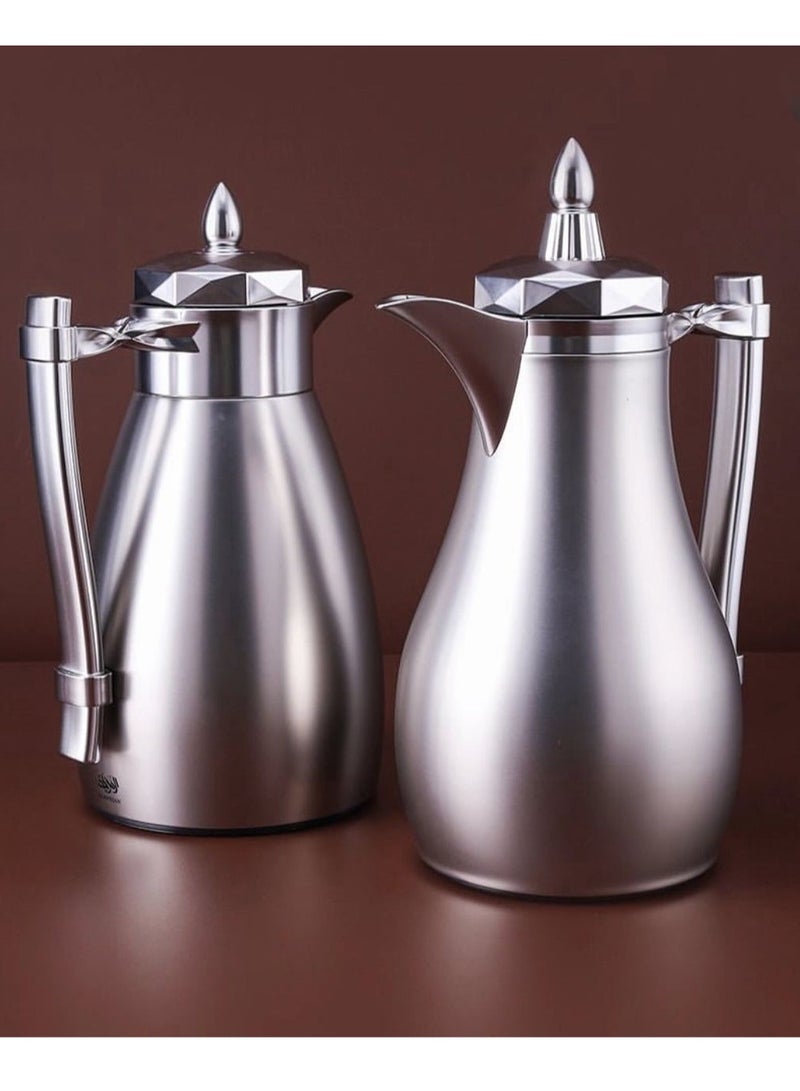Two-piece thermos set for tea and coffee, elegantly designed in full stainless steel. - Image 1