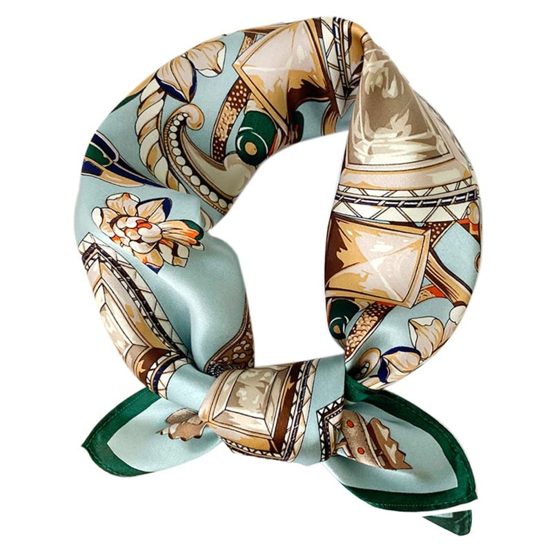 MEISEE 100% Pure Mulberry Silk Scarfs Women Small Square Scarf 21" x 21" Breathable Lightweight Neckerchief Printed Headscarf (Blue classic graphics) - Image 1