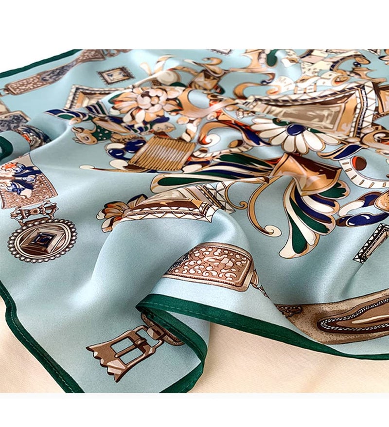 MEISEE 100% Pure Mulberry Silk Scarfs Women Small Square Scarf 21" x 21" Breathable Lightweight Neckerchief Printed Headscarf (Blue classic graphics) - Image 4