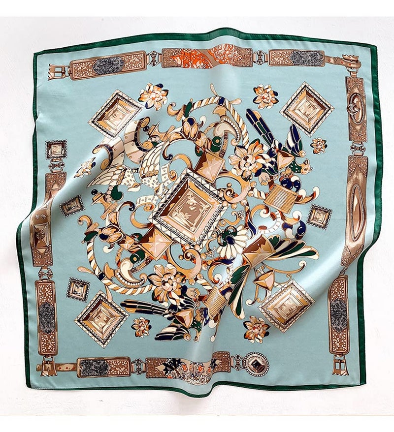 MEISEE 100% Pure Mulberry Silk Scarfs Women Small Square Scarf 21" x 21" Breathable Lightweight Neckerchief Printed Headscarf (Blue classic graphics) - Image 5