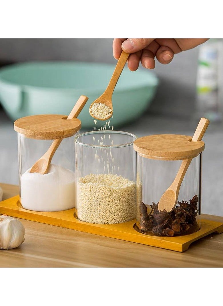 Generic 3-piece spice set with holder and spoons, made of glass and wood  - Image 2