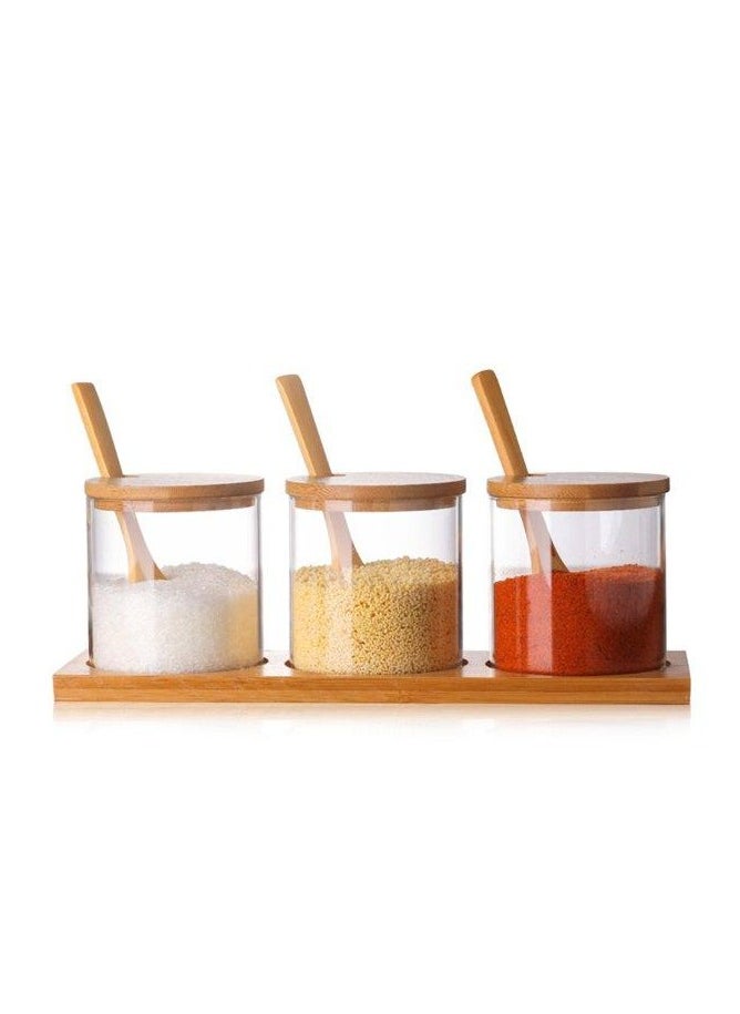Generic 3-piece spice set with holder and spoons, made of glass and wood  - Image 4