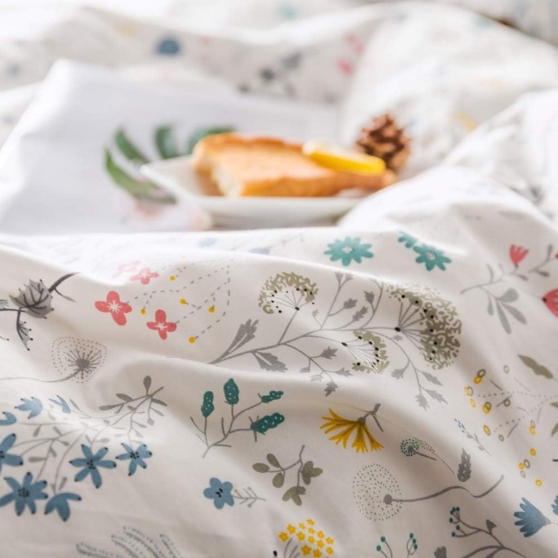 AMWAN Floral Pink Flower Botanical 100% Cotton Comforter Cover Garden Style 1 Floral Duvet Cover 2 Pillowcases Full Queen Bedding Set - Image 4