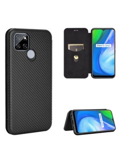 HuHa Case Cover For Realme V3 Carbon Fiber Texture Horizontal Flip TPU + PC + PU Leather Case with Card Slot Black 