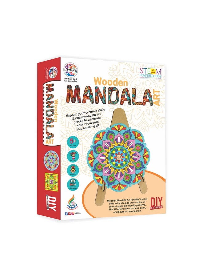 RATNA'S Wooden Mandala Art The Coloring Kit with 6 Design MDF Frame & Water Color for Kids - Image 1