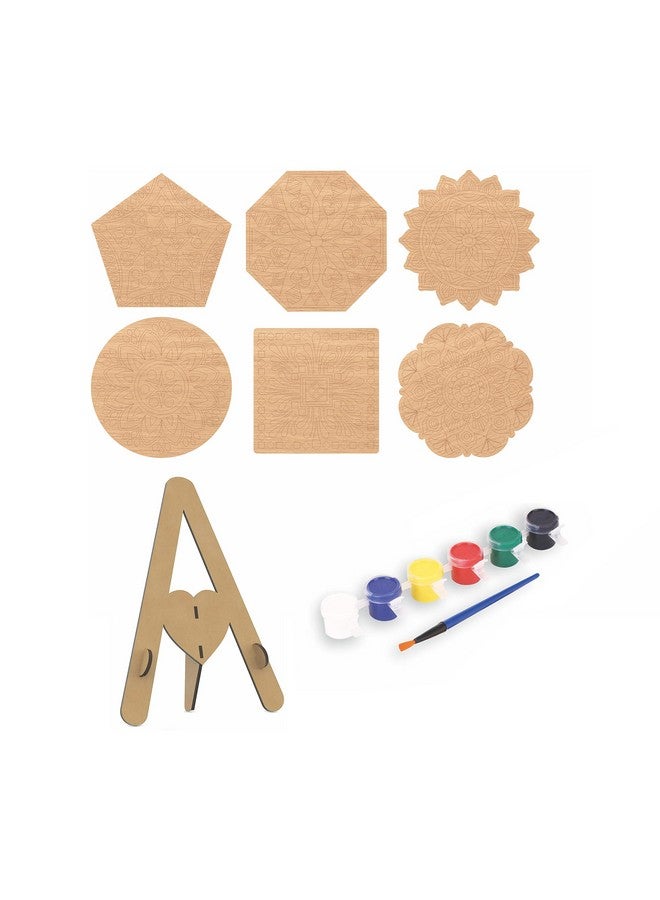 RATNA'S Wooden Mandala Art The Coloring Kit with 6 Design MDF Frame & Water Color for Kids - Image 3