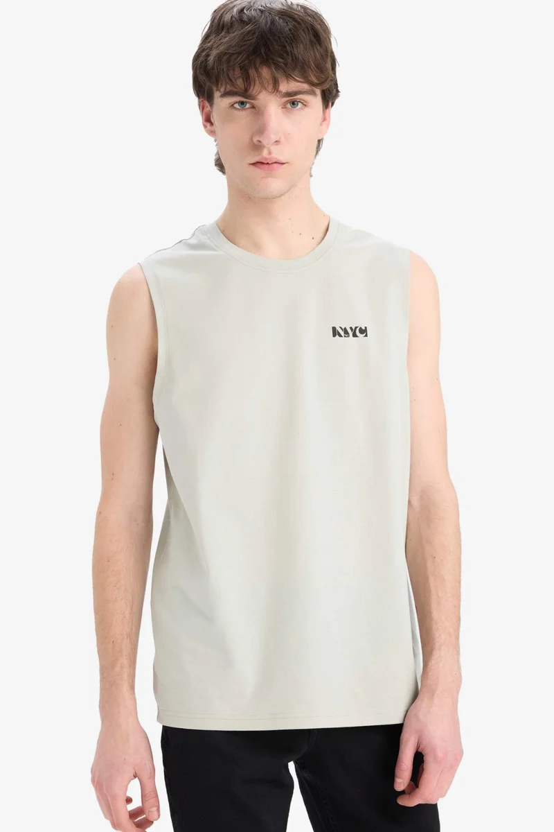 ديفاكتو Regular Fit Printed Crew Neck Cotton Tank Top