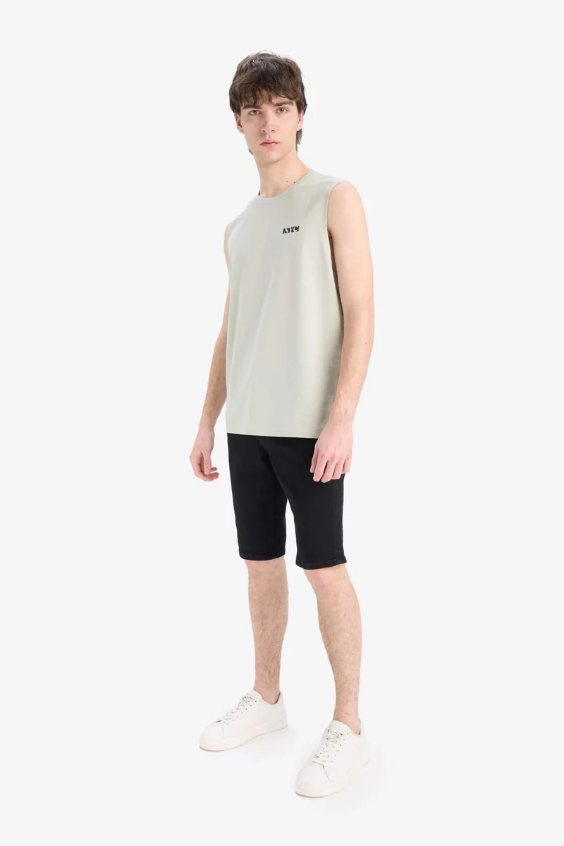ديفاكتو Regular Fit Printed Crew Neck Cotton Tank Top