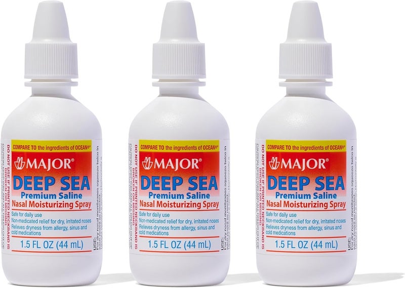 MAJOR MAJOR Deep Sea Premium Saline - Nasal Moisturizing Spray for Dryness and Irritation Relief - Sodium Chloride 0.65% - 1.5 Fl. Oz (3 Pack)